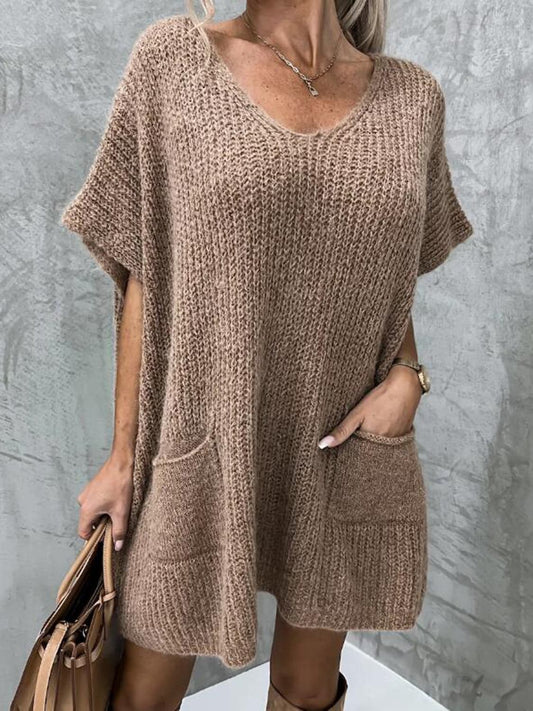 Robe Tricotée pour Femme – Col en V, Confortable et Décontractée - LuxeStyle