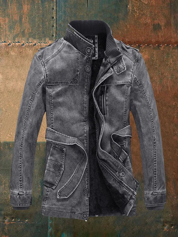 Veste Cuir Homme Chic Rétro - Doublure Fleece & Fermeture Élégante