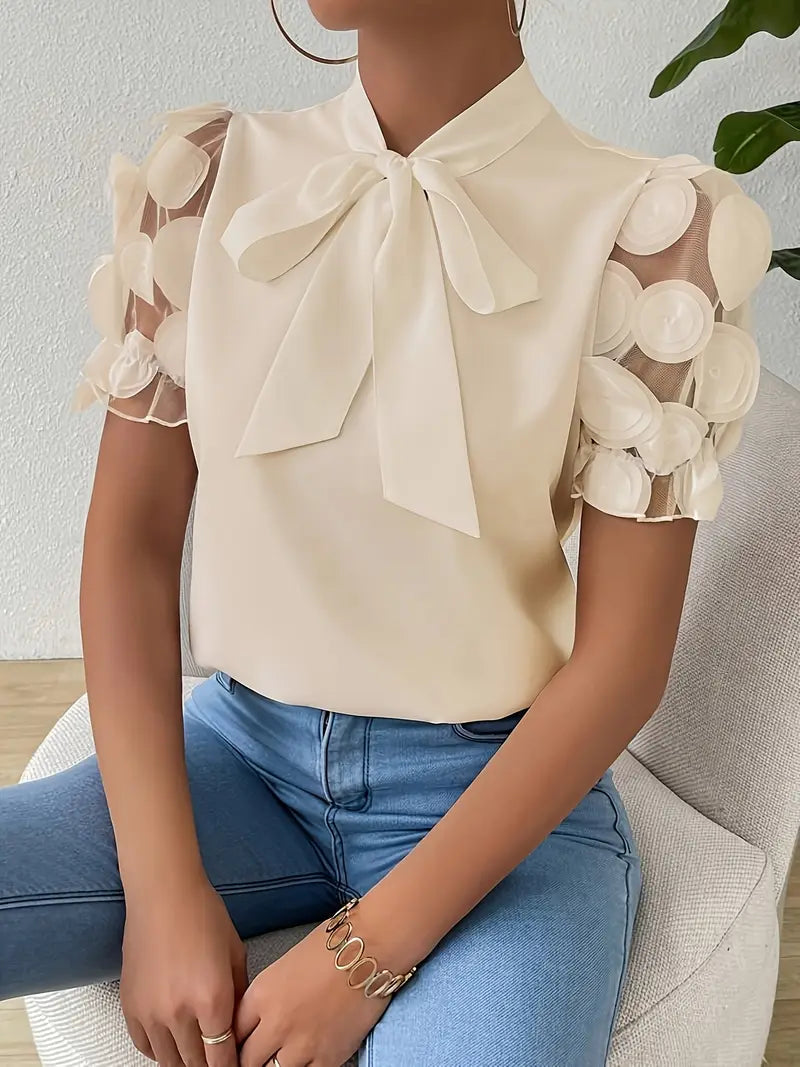 Chemisier femme chic à manches courtes col V décontracté