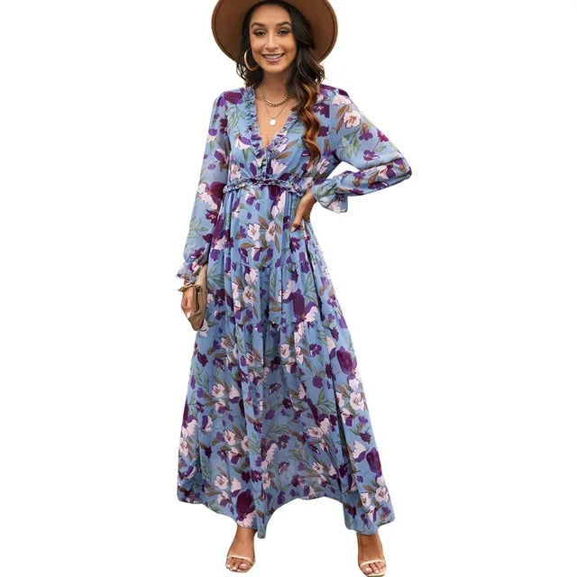Robe Été Longue Fleurs Tropicales pour Femme