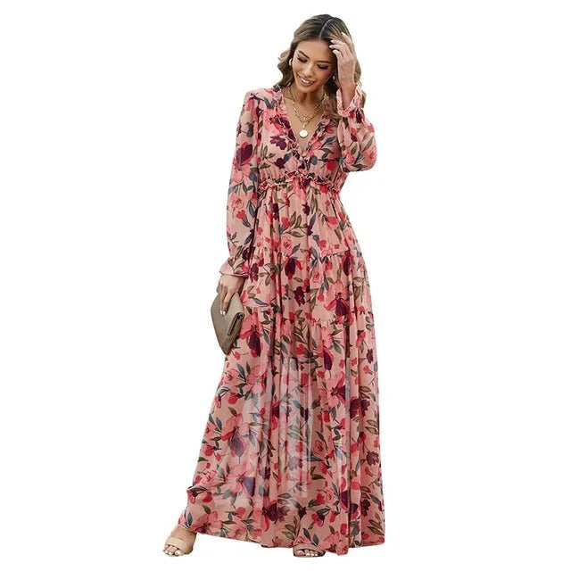 Robe Été Longue Fleurs Tropicales pour Femme