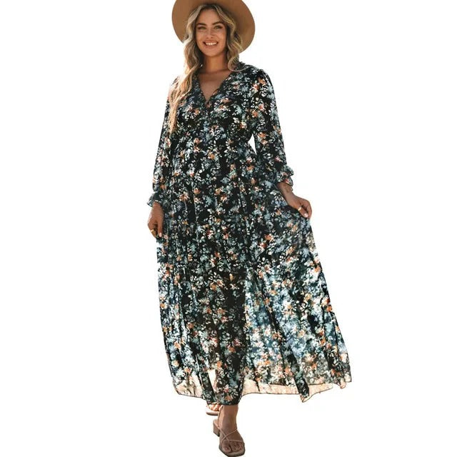 Robe Été Longue Fleurs Tropicales pour Femme