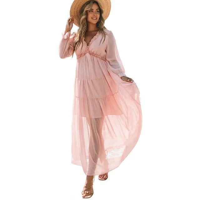 Robe Été Longue Fleurs Tropicales pour Femme