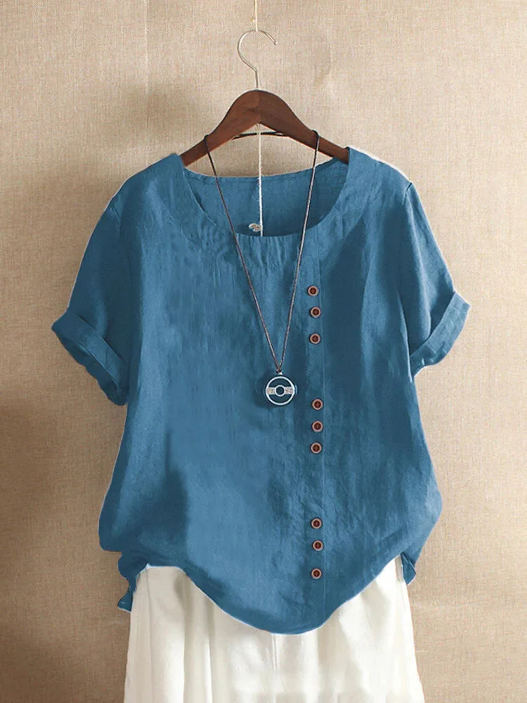 Blouse Femme Lin Rose Élégante Manches Courtes