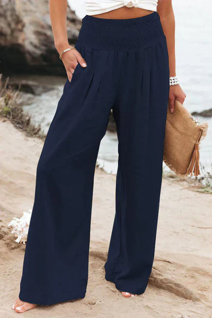 Pantalon Linéaire Femme – Taille Élevée, Coupe Fluide et Raffinée pour l'Été