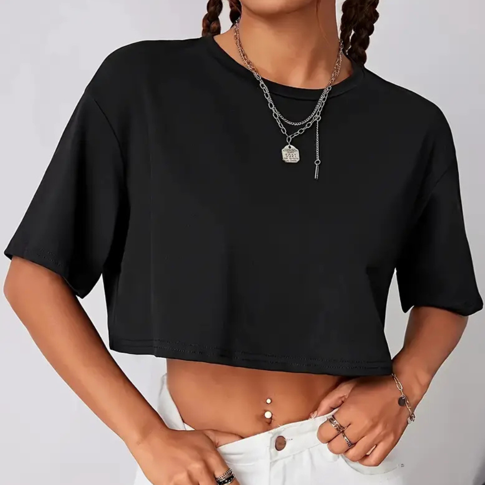 T-shirt femme décolleté rond noir court