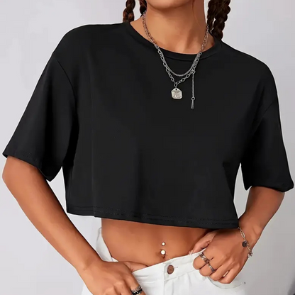 T-shirt femme décolleté rond noir court