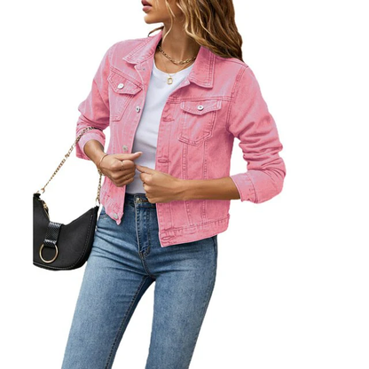 Veste jean femme noir manches longues poches côtés