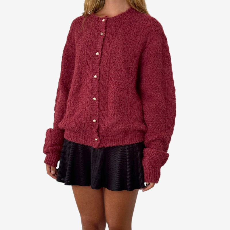 Cardigan Chic en Maille Perle Manches Longues - LuxeStyle