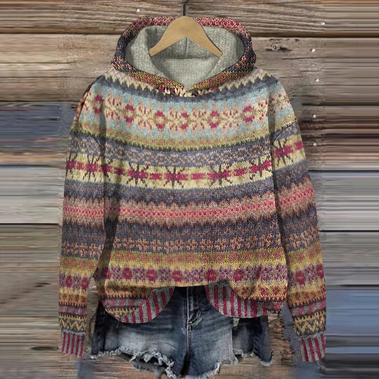 Sweat Capuche Féminin Chic avec Imprimé Tribal Doux & Tendance - LuxeStyle