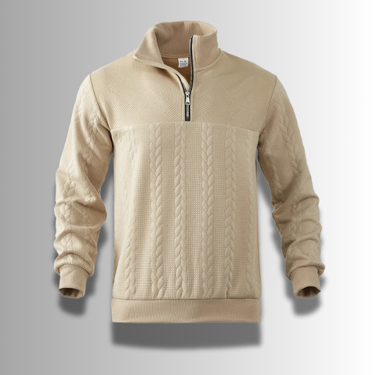 Pull en tricot torsadé marron à fermeture éclair pour homme - LuxeStyle