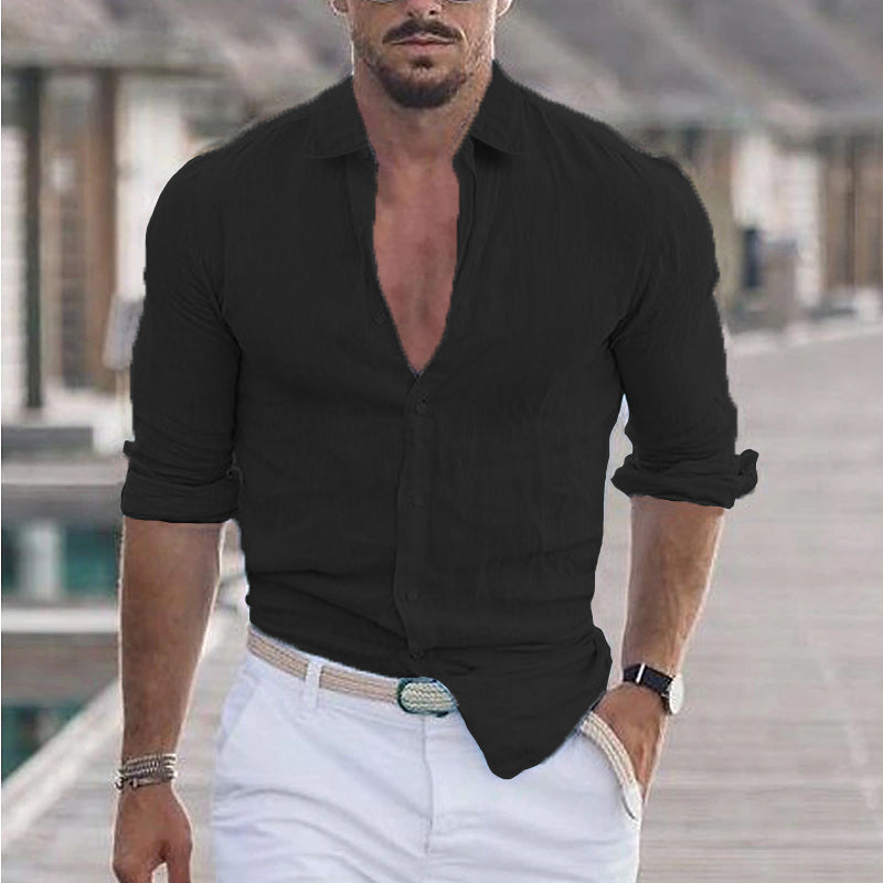 Chemise Homme Olive Décontractée Manches Longues