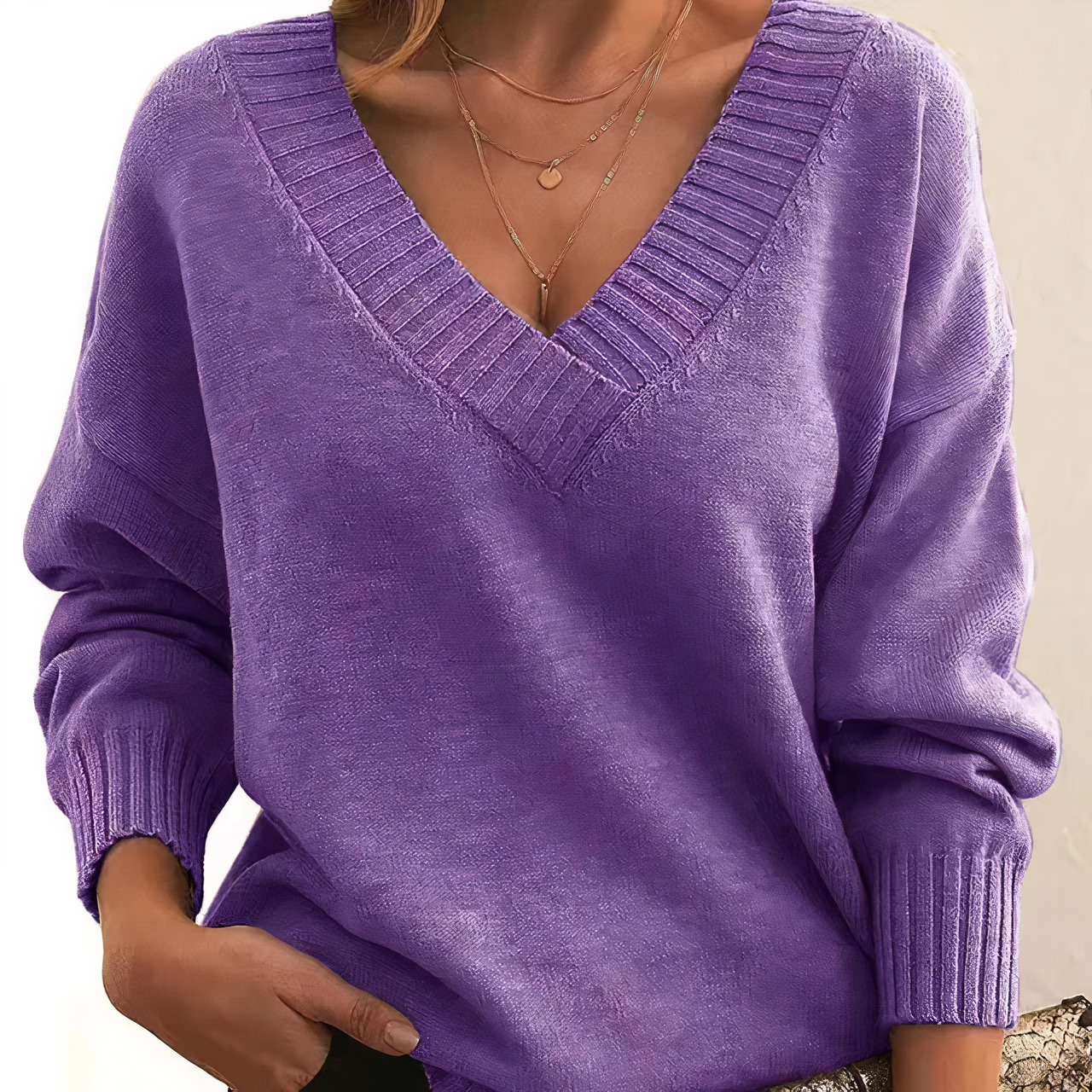 Pull Femme Col V Élégant Noir