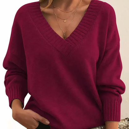 Pull Femme Élégant Col V Manches Longues Noir