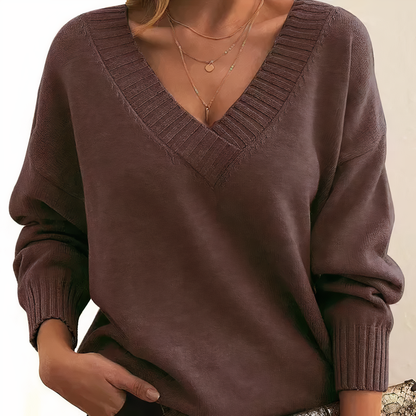 Pull Femme Élégant Col V Manches Longues Noir