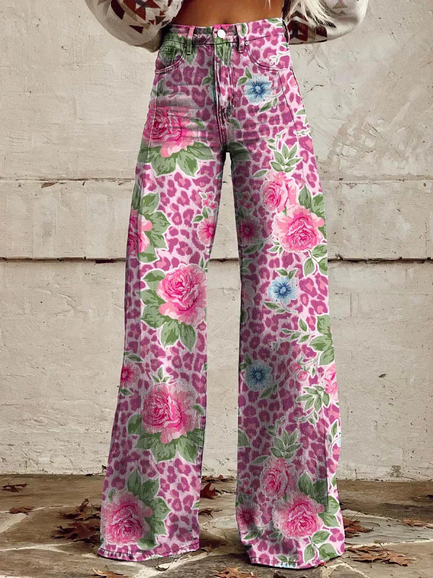 Pantalon Taille Haute Fleuri Pour Femme | Coupe Large