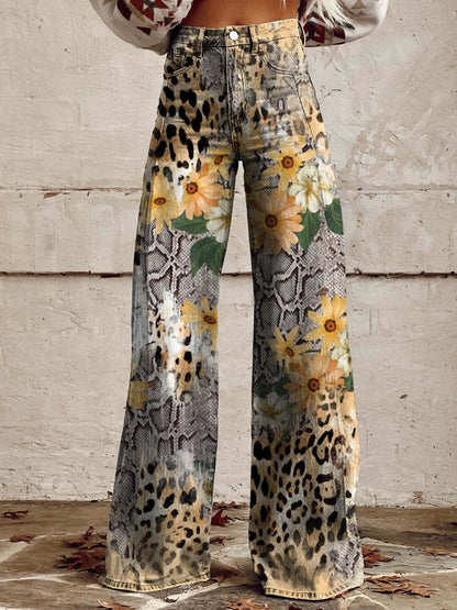 Pantalon Taille Haute Fleuri Pour Femme | Coupe Large
