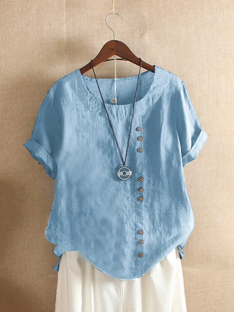 Blouse Femme Lin Rose Élégante Manches Courtes