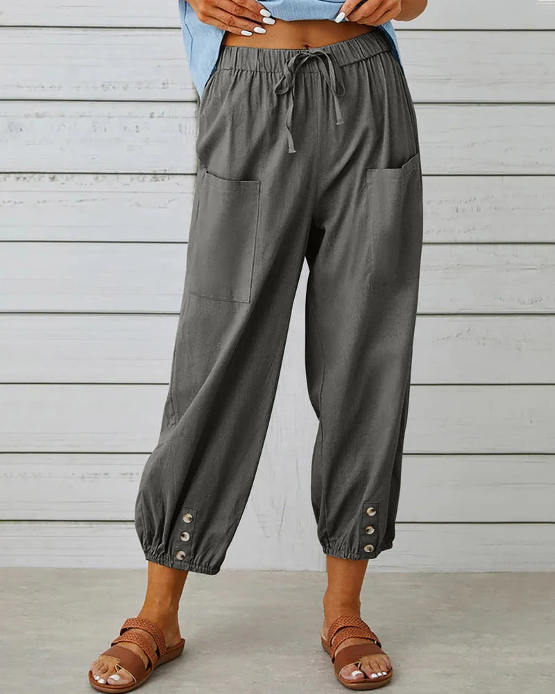 Pantalon femme détente marine à poches