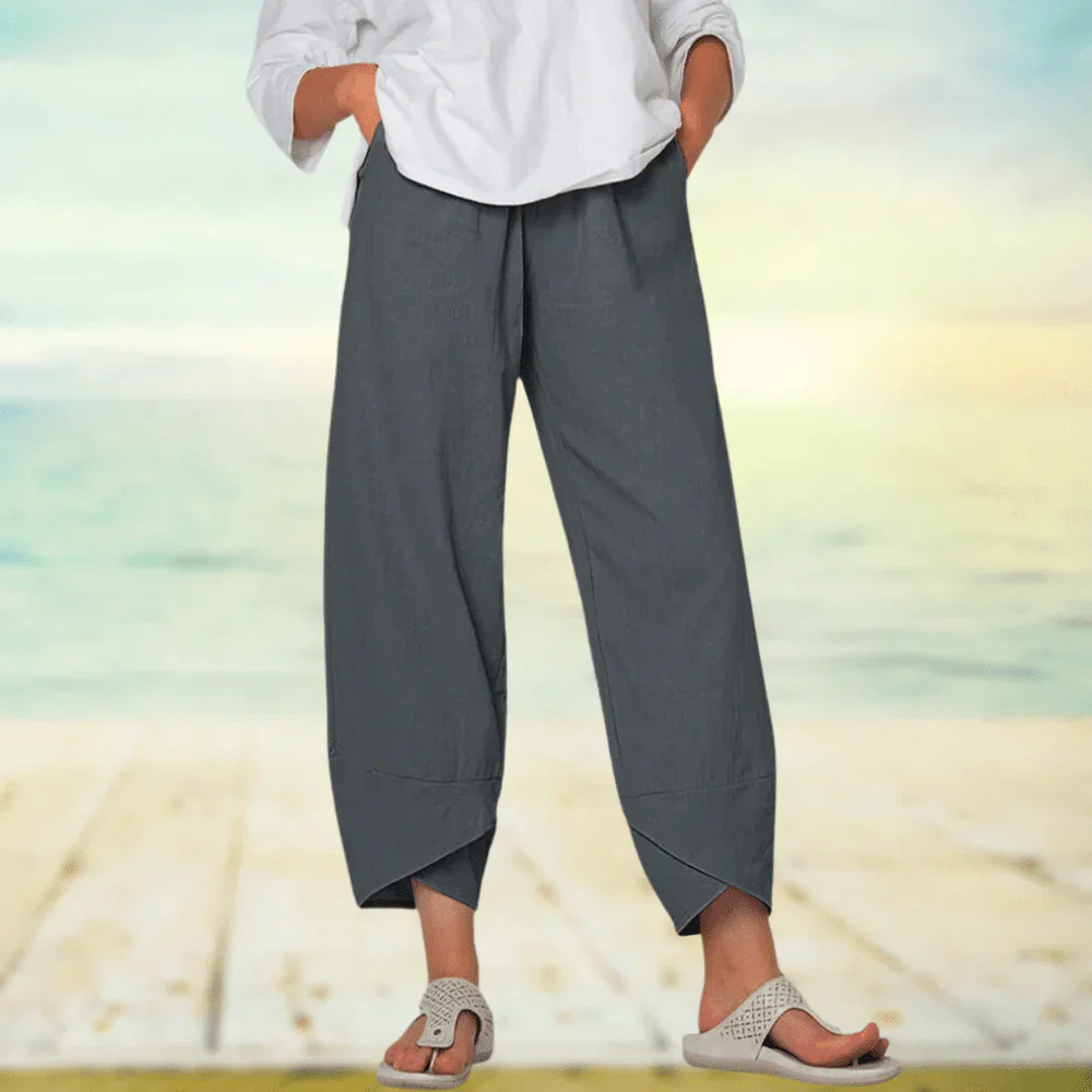 Pantalon large confortable en lin beige femme