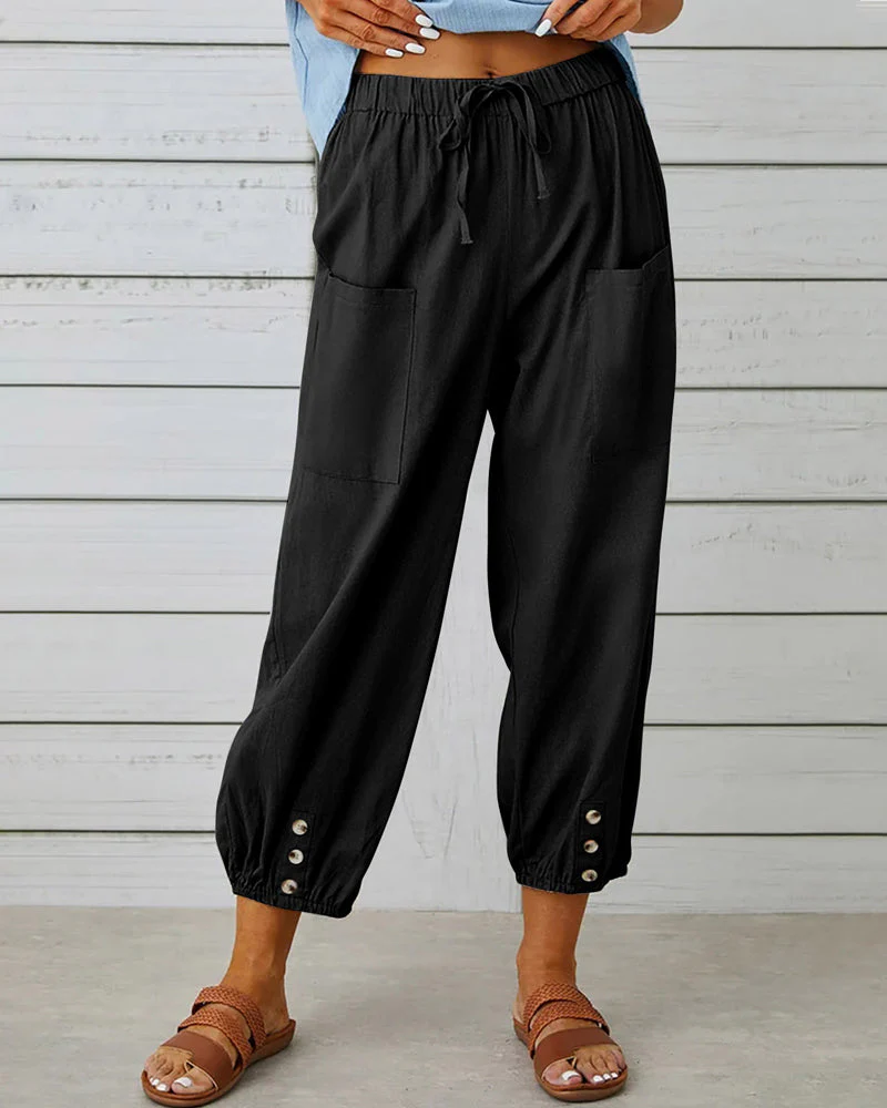 Pantalon femme détente marine à poches