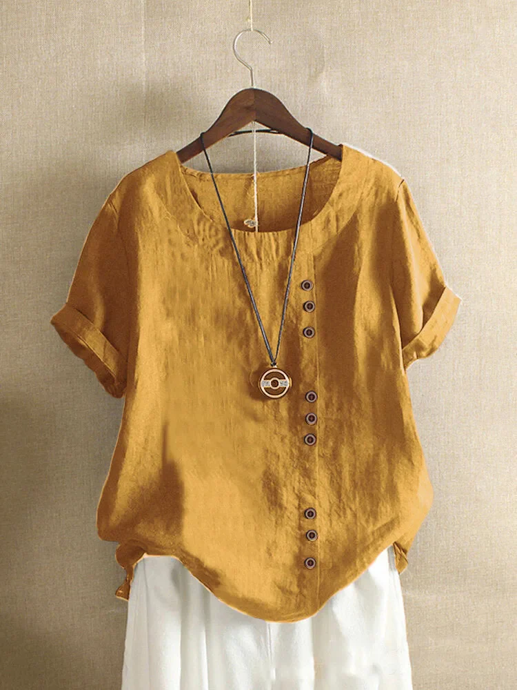 Blouse Femme Lin Rose Élégante Manches Courtes