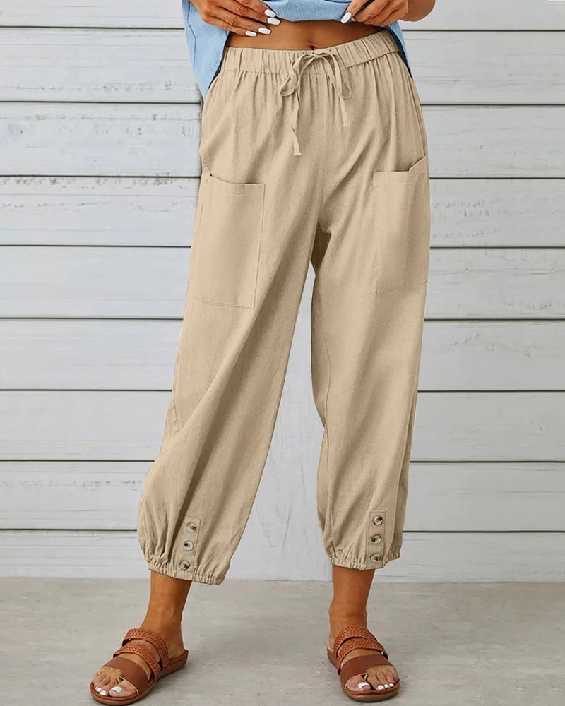 Pantalon femme détente marine à poches