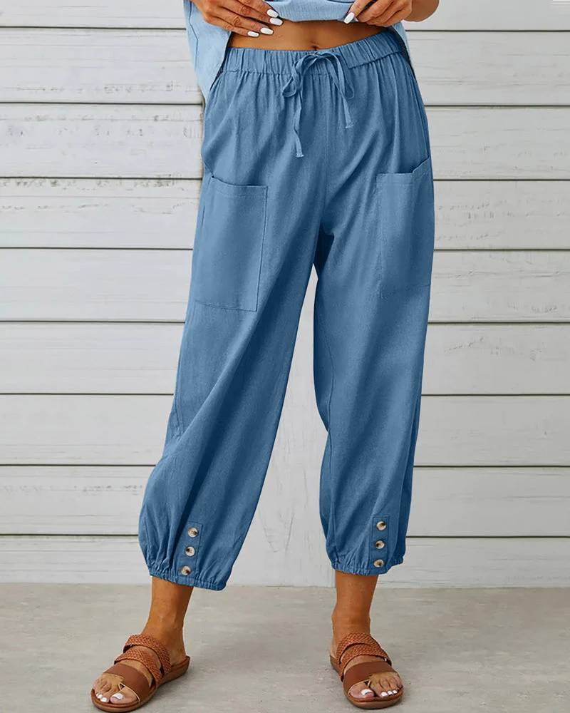 Pantalon femme détente marine à poches