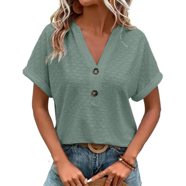 Blouse Élégante Femme Vert Émeraude Manches Courtes - LuxeStyle