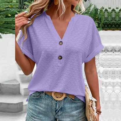 Blouse Femme Émeraude Manches Courtes Boutons Fantaisie