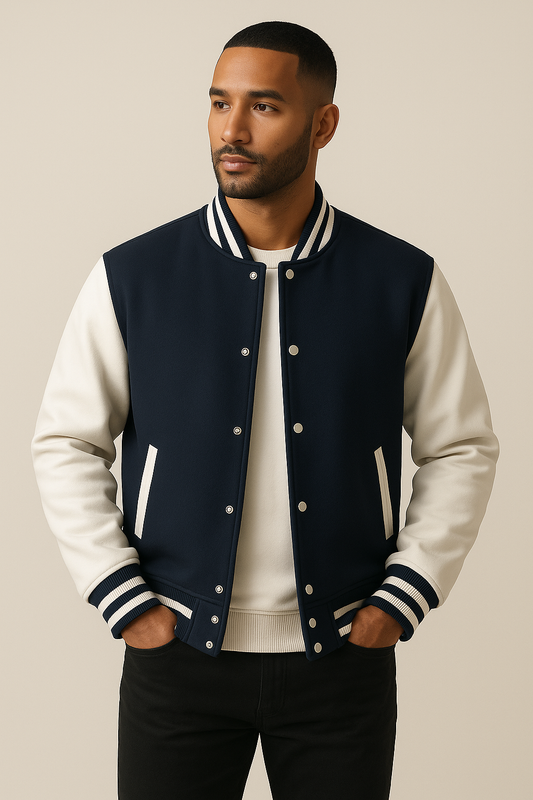 Blouson Sport Chic Marine et Blanc Longues Manches - LuxeStyle