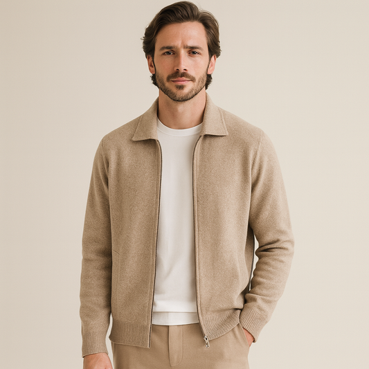 Veste hivernale en laine marron pour homme zipper - LuxeStyle
