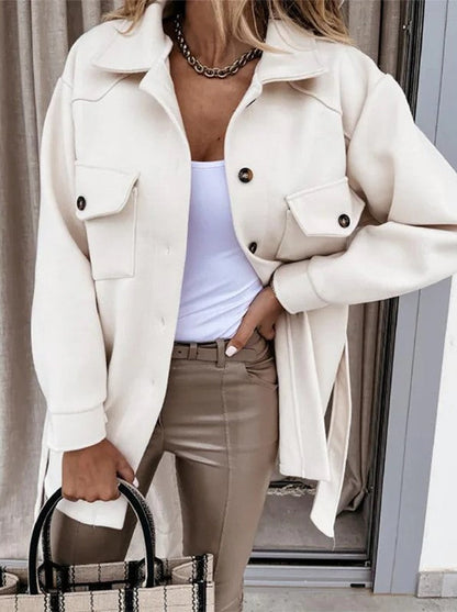 Veste Blazer Féminin Beige Élégant à Poches - LuxeStyle