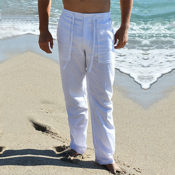 Pantalon Lin Relâché pour Homme Beige