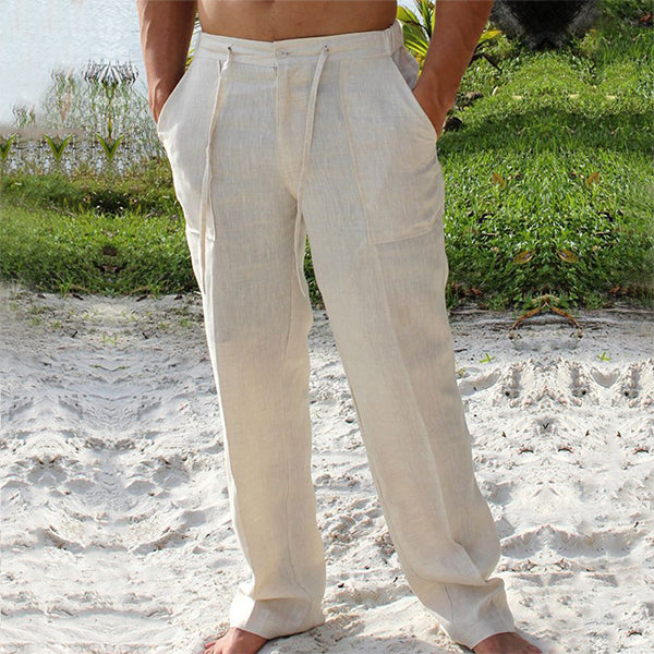 Pantalon Lin Relâché pour Homme Beige - LuxeStyle