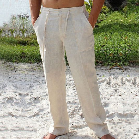 Pantalon Lin Relâché pour Homme Beige - LuxeStyle
