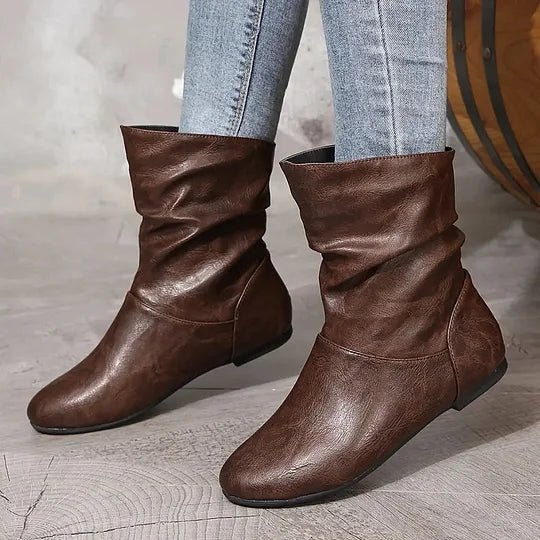 Bottes Cuir Femmes Élégantes - Chaussures Cuir Authentic avec Semelle Grip
