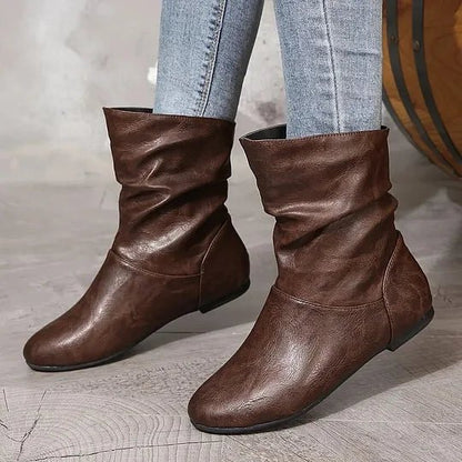 Bottes Cuir Femmes Élégantes - Chaussures Cuir Authentic avec Semelle Grip