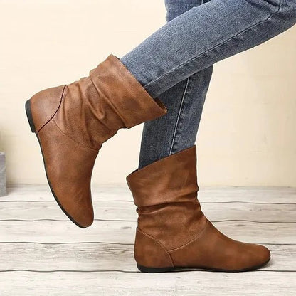 Bottes Cuir Femmes Élégantes - Chaussures Cuir Authentic avec Semelle Grip