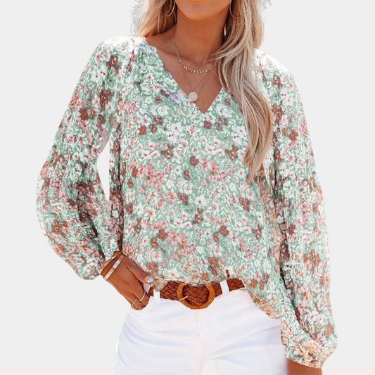 Blouse Dame Élégante Manches Longues Fleurs Tropicales - LuxeStyle