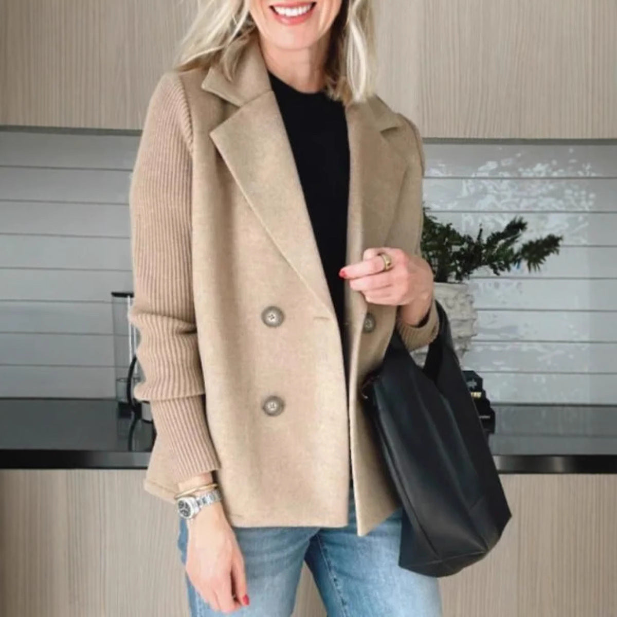 Manteau Femme Élégant Oversize - Laine Douce à Manches Bouclées