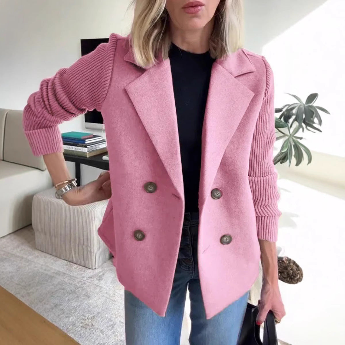 Manteau Femme Élégant Oversize - Laine Douce à Manches Bouclées