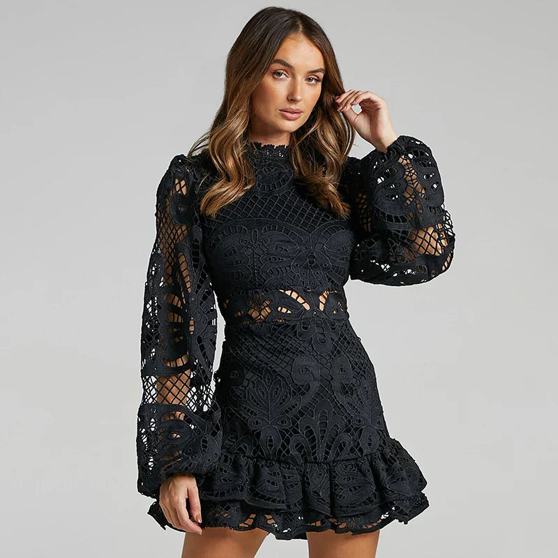 VeluDentelle™ – Robe Femme en Dentelle Élégante avec Ourlet Volant