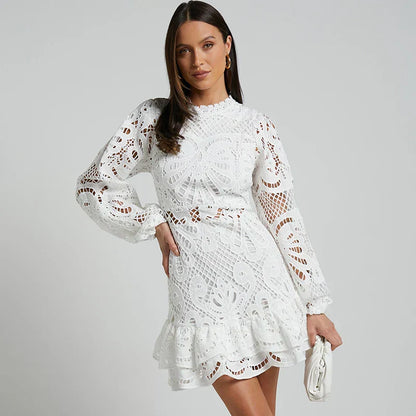 VeluDentelle™ – Robe Femme en Dentelle Élégante avec Ourlet Volant