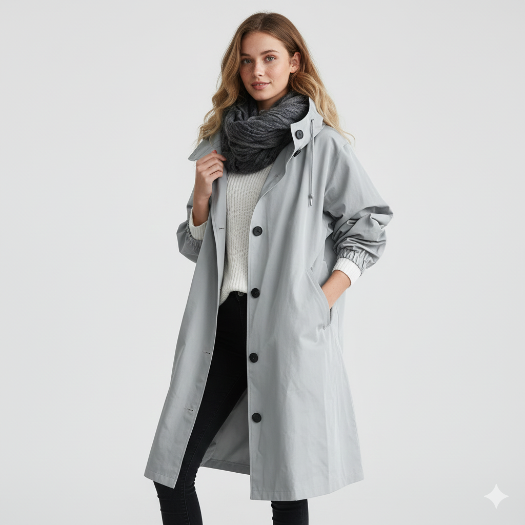 Manteau Femme Long Élégant avec Capuche et Taille Relâchée
