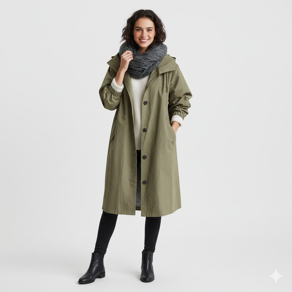 Manteau Femme Long Élégant avec Capuche et Taille Relâchée