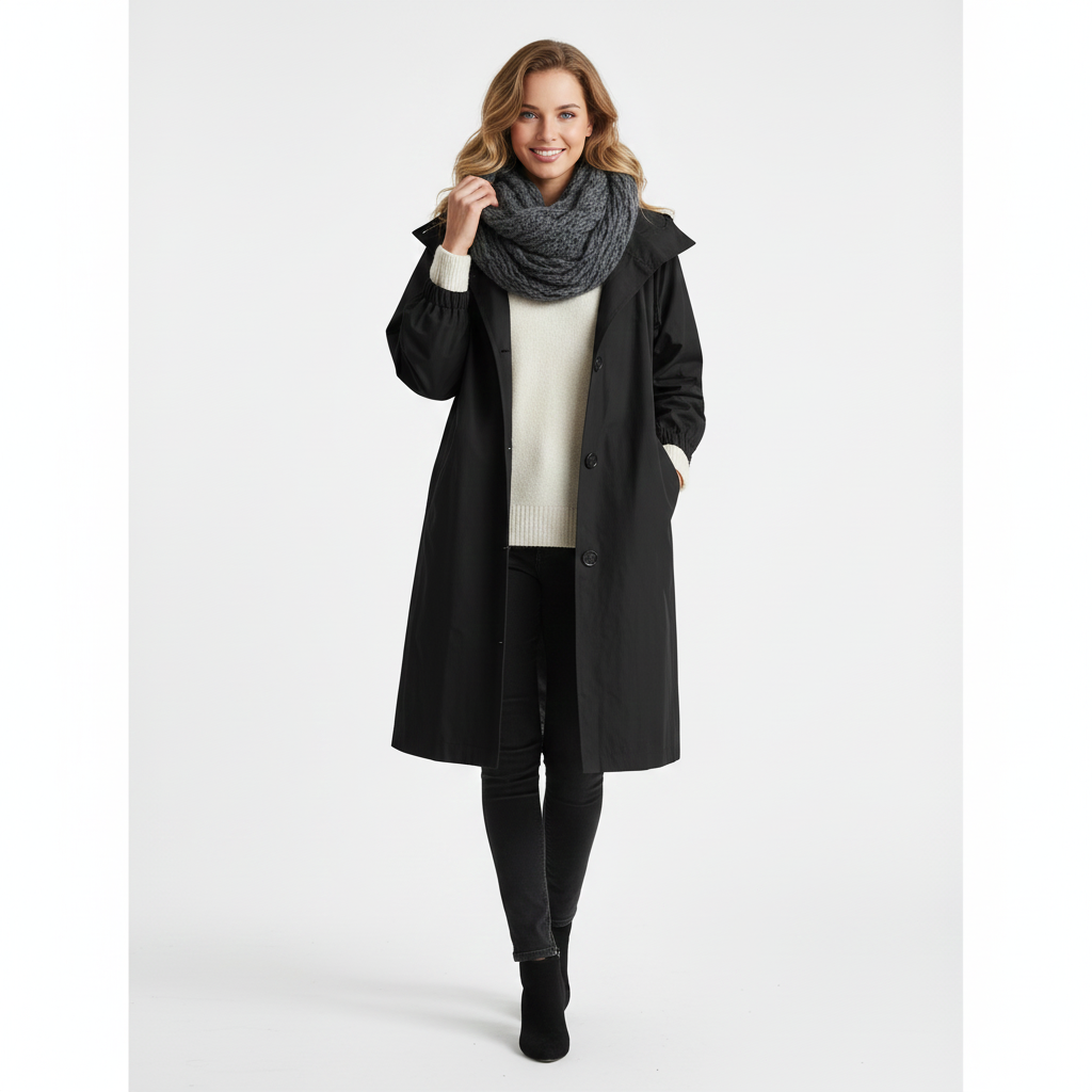 Manteau Femme Long Élégant avec Capuche et Taille Relâchée