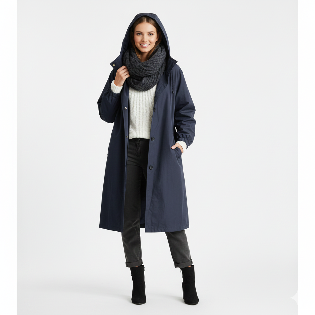 Manteau Femme Long Élégant avec Capuche et Taille Relâchée
