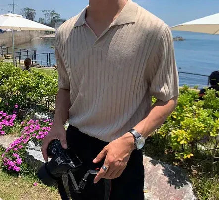 Polo Homme Été Manches Courtes Col en V - LuxeStyle