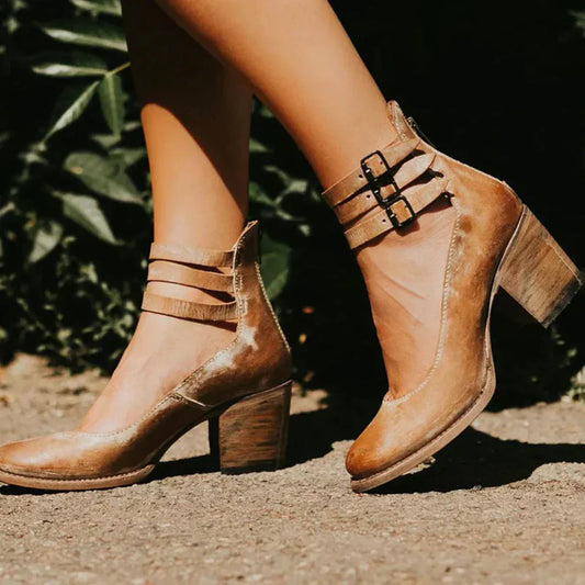 Chaussures à talons en cuir brun élégantes avec fermetures ajustables - LuxeStyle